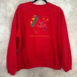Vintage 1990 Norwegian South Pole Expedition Embroidered Ribbed Sweatshirt Large